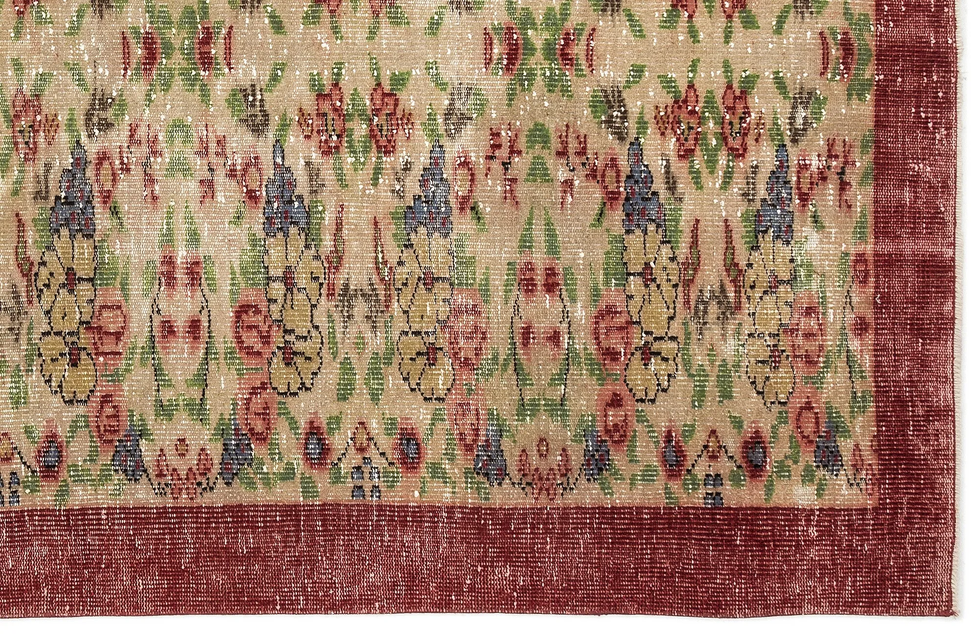 Retro Design Floral Over Dyed Vintage Rug 5'7'' x 9'1'' ft 170 x 277 cm