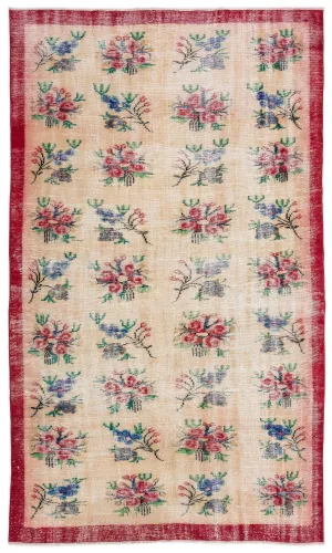 Retro Design Floral Over Dyed Vintage Rug 5'8'' x 10'2'' ft 173 x 310 cm