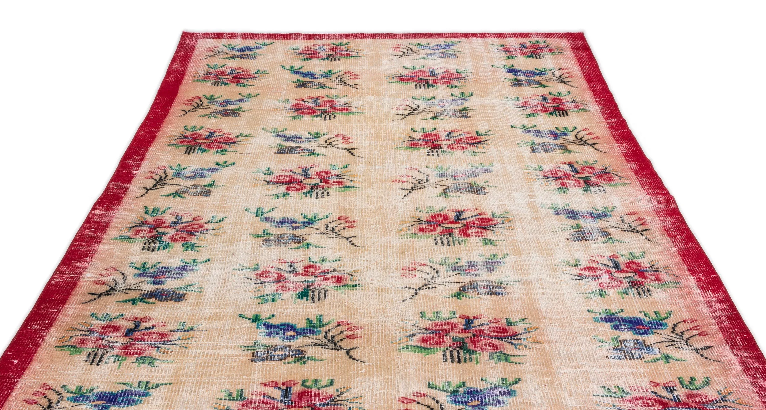 Retro Design Floral Over Dyed Vintage Rug 5'8'' x 10'2'' ft 173 x 310 cm