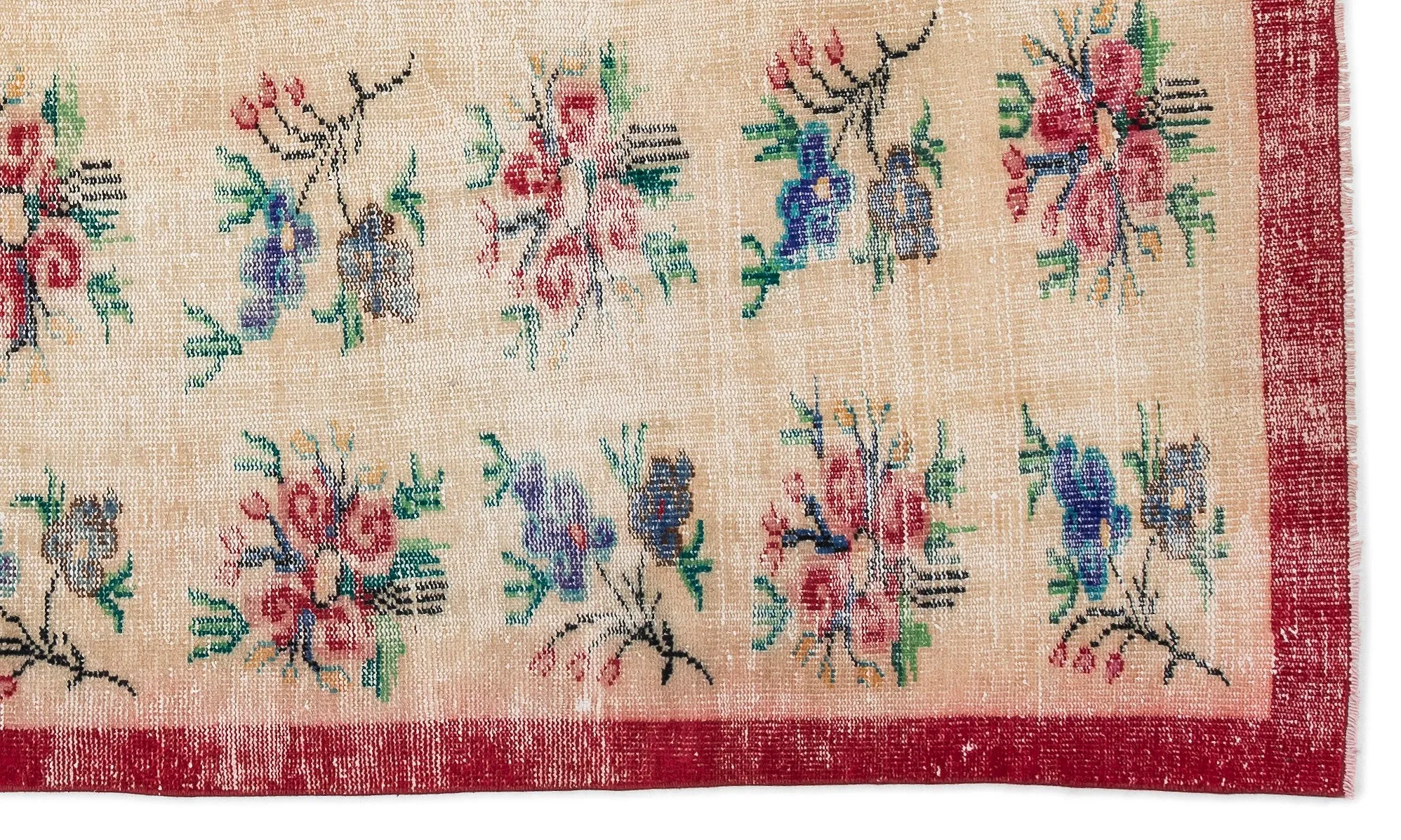 Retro Design Floral Over Dyed Vintage Rug 5'8'' x 10'2'' ft 173 x 310 cm