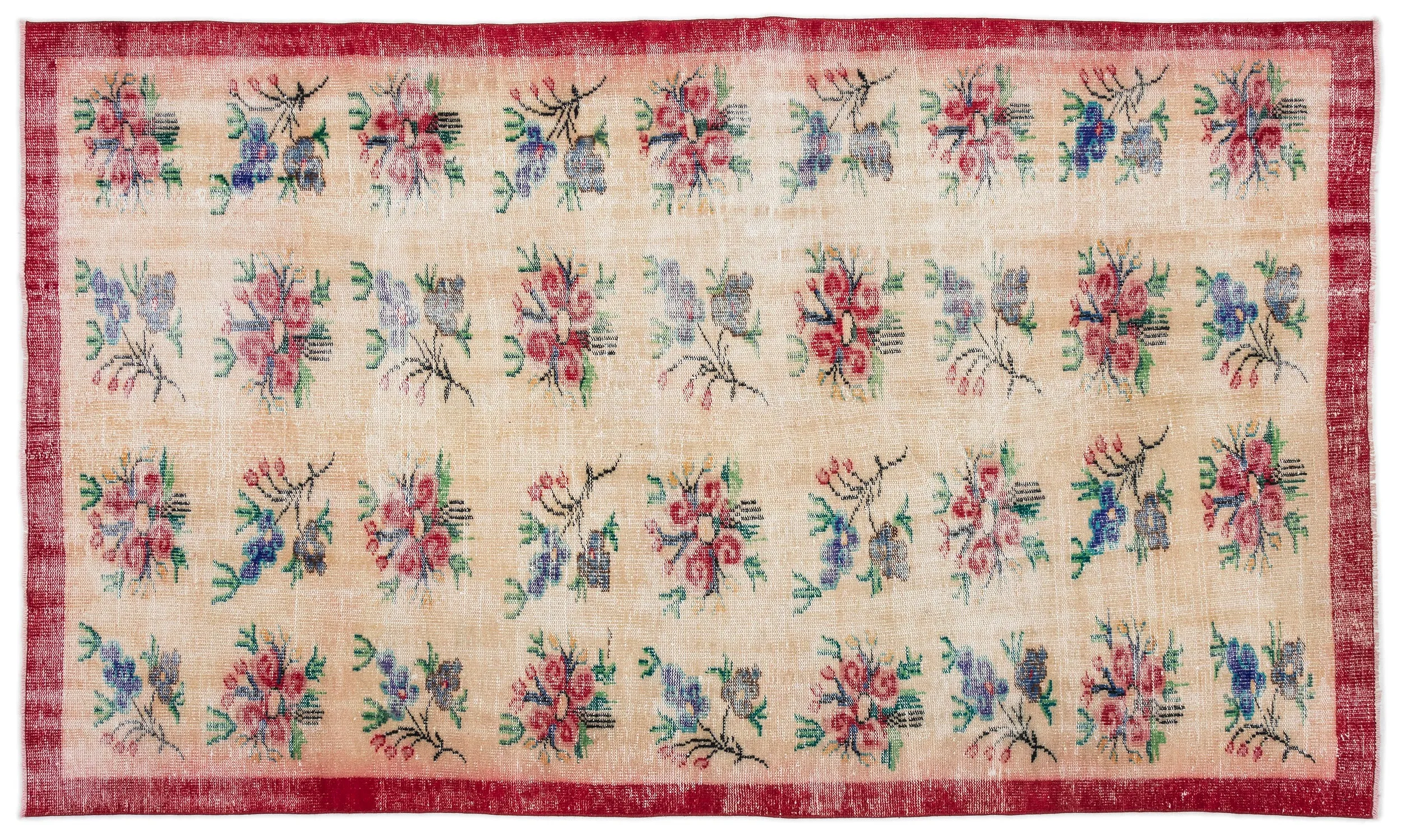 Retro Design Floral Over Dyed Vintage Rug 5'8'' x 10'2'' ft 173 x 310 cm