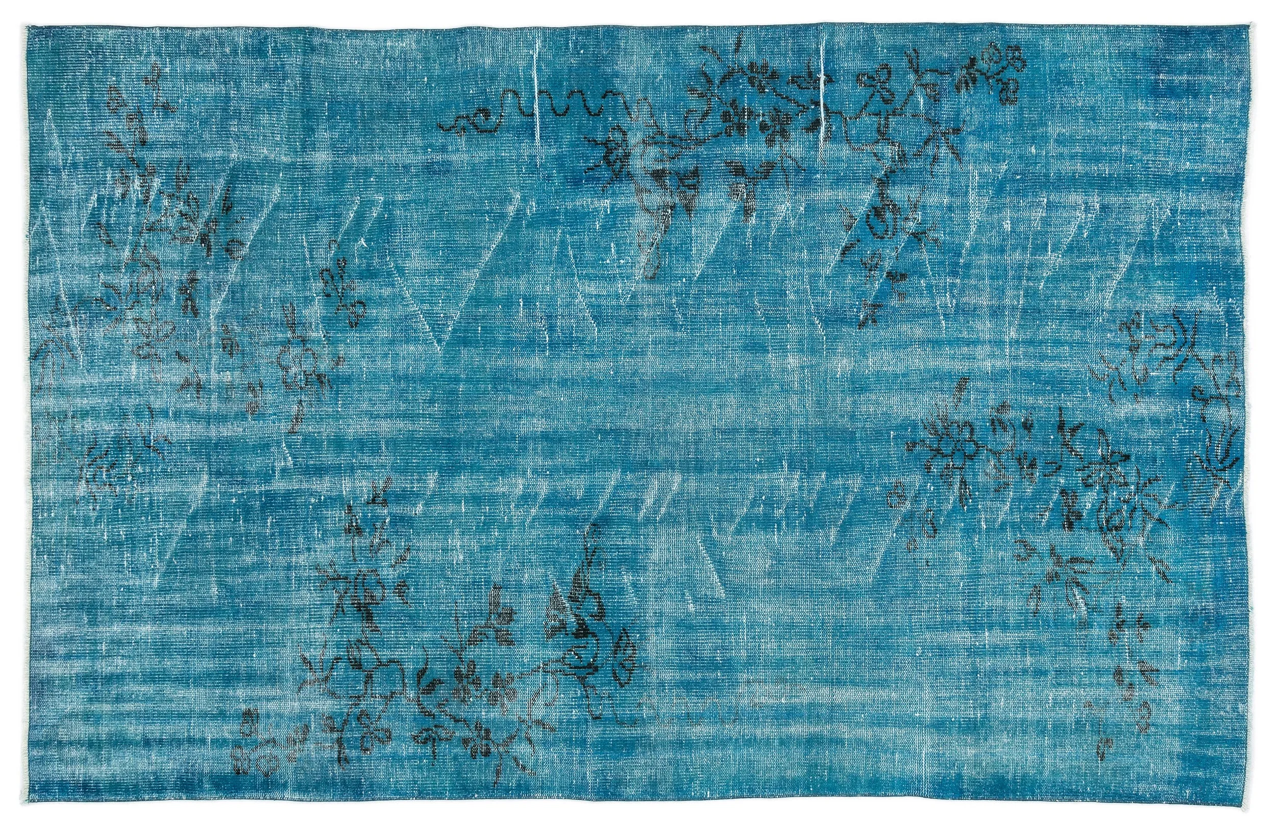 Retro Design Floral Over Dyed Vintage Rug 5'8'' x 8'10'' ft 172 x 270 cm
