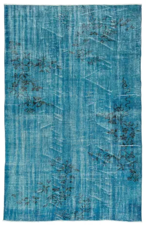 Retro Design Floral Over Dyed Vintage Rug 5'8'' x 8'10'' ft 172 x 270 cm