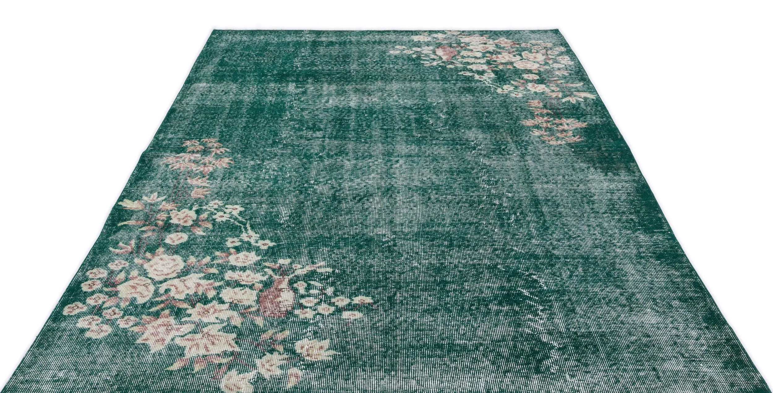 Retro Design Floral Over Dyed Vintage Rug 5'9'' x 8'12'' ft 175 x 274 cm