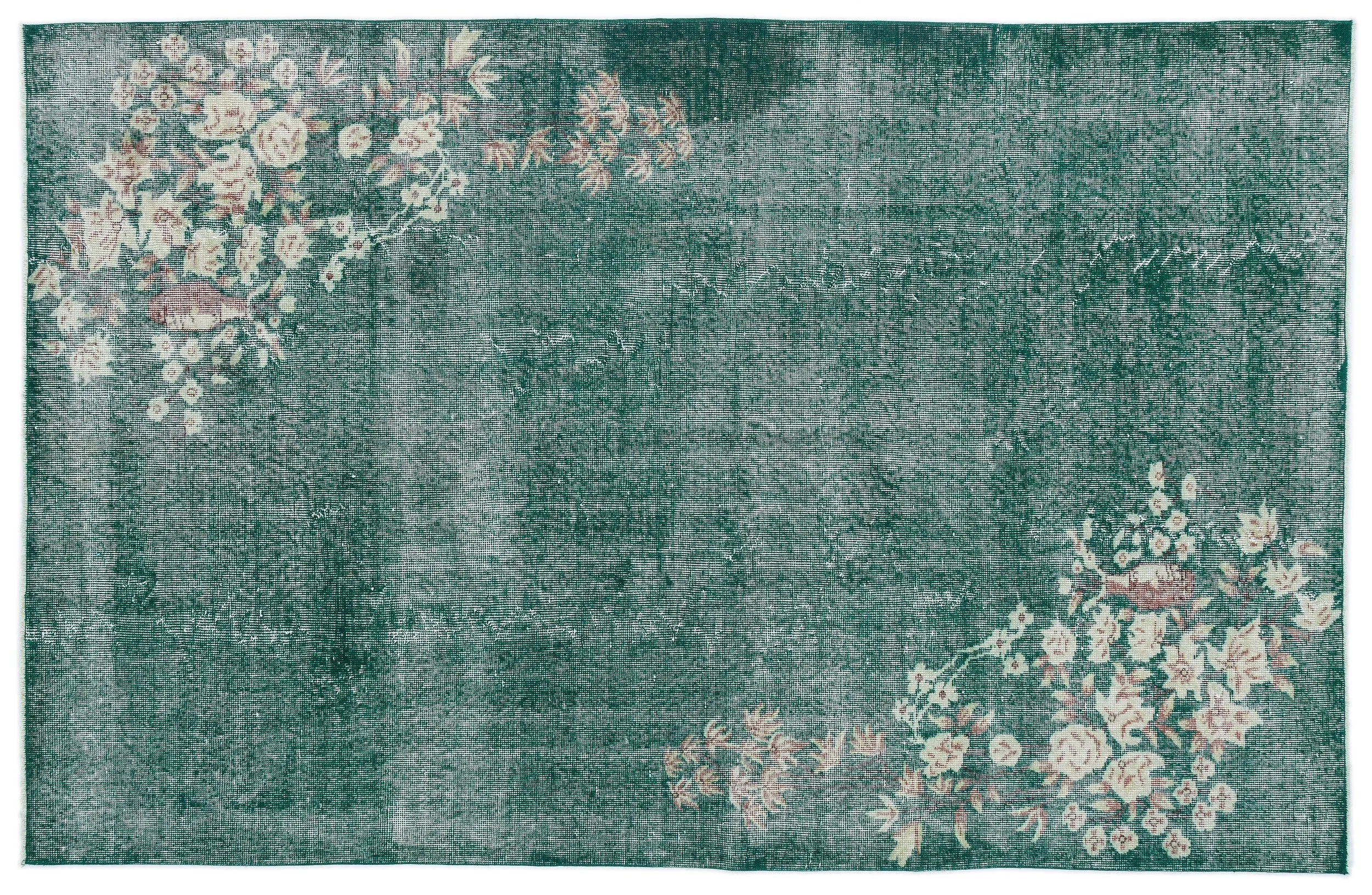 Retro Design Floral Over Dyed Vintage Rug 5'9'' x 8'12'' ft 175 x 274 cm