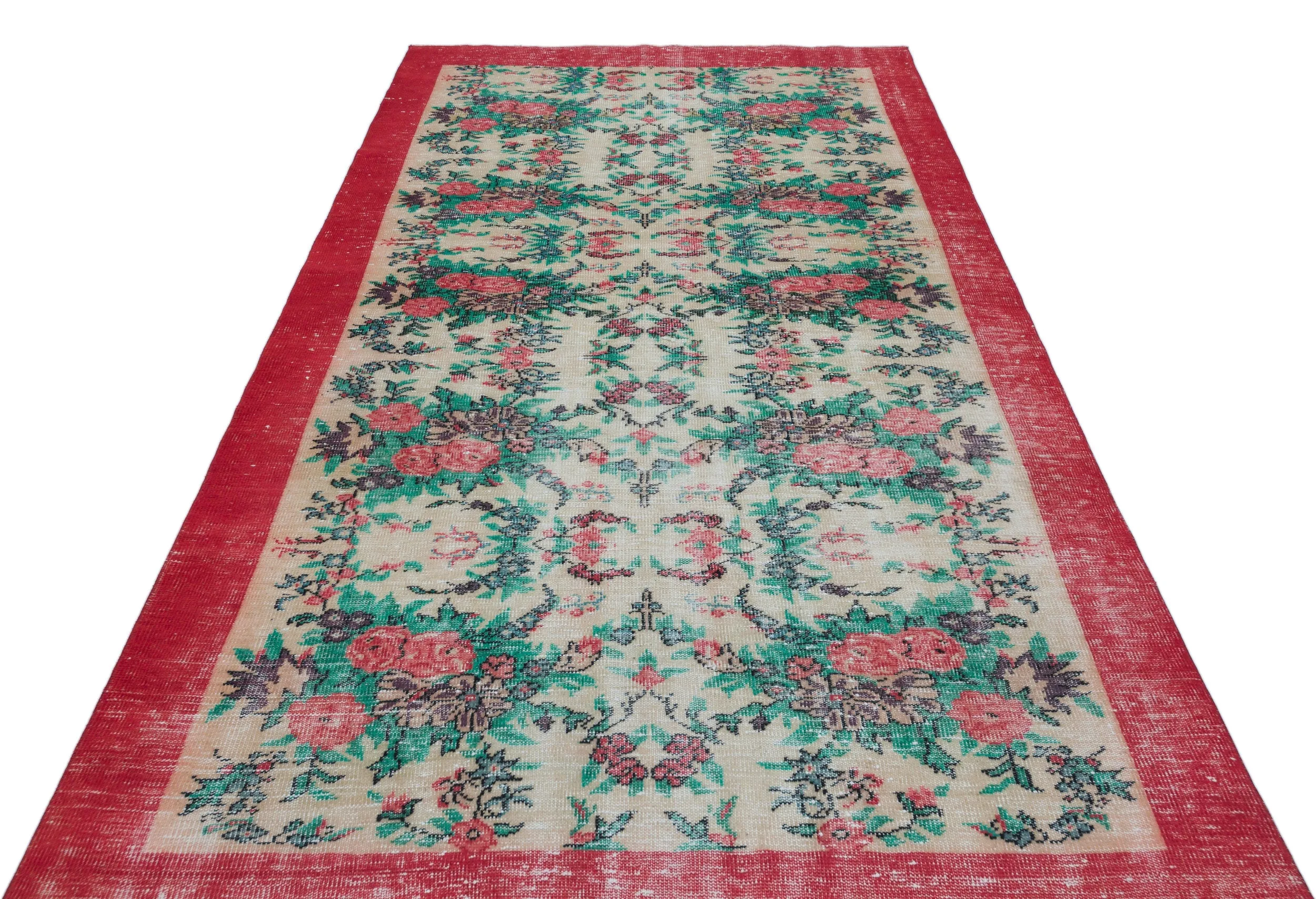 Retro Design Floral Over Dyed Vintage Rug 5'9'' x 9'1'' ft 176 x 277 cm