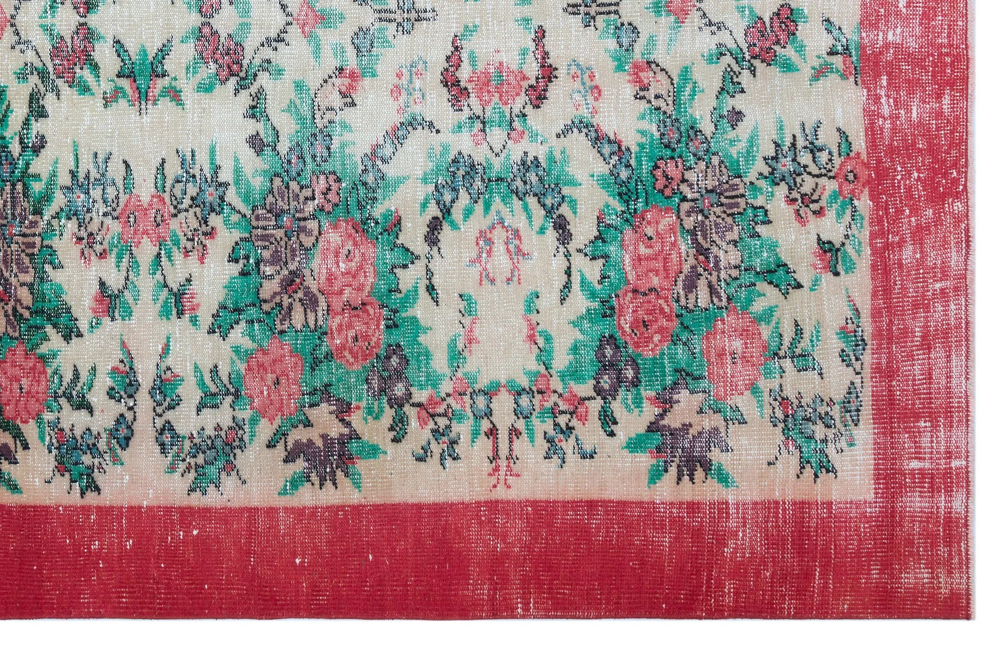 Retro Design Floral Over Dyed Vintage Rug 5'9'' x 9'1'' ft 176 x 277 cm