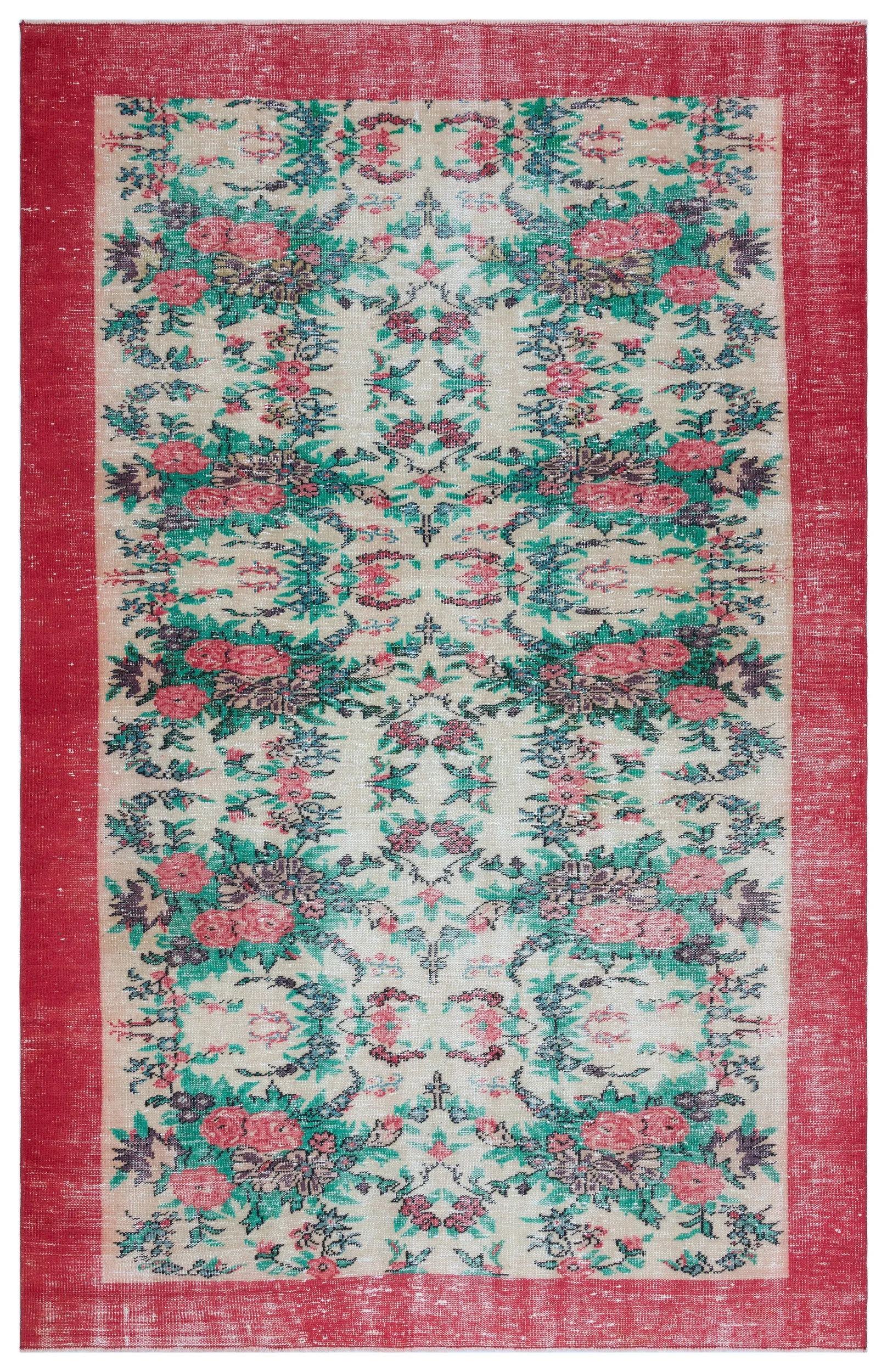 Retro Design Floral Over Dyed Vintage Rug 5'9'' x 9'1'' ft 176 x 277 cm
