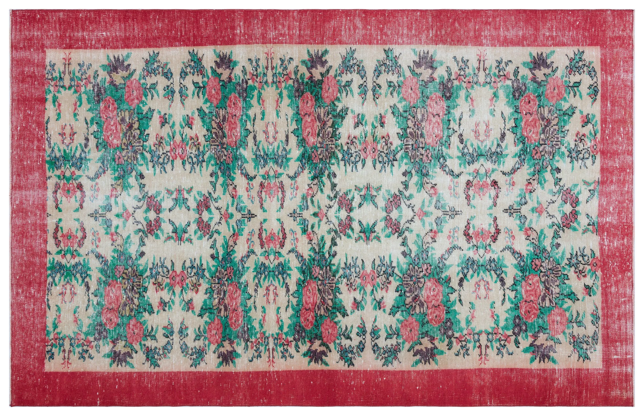 Retro Design Floral Over Dyed Vintage Rug 5'9'' x 9'1'' ft 176 x 277 cm