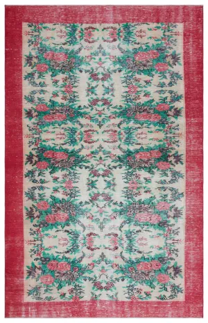 Retro Design Floral Over Dyed Vintage Rug 5'9'' x 9'1'' ft 176 x 277 cm