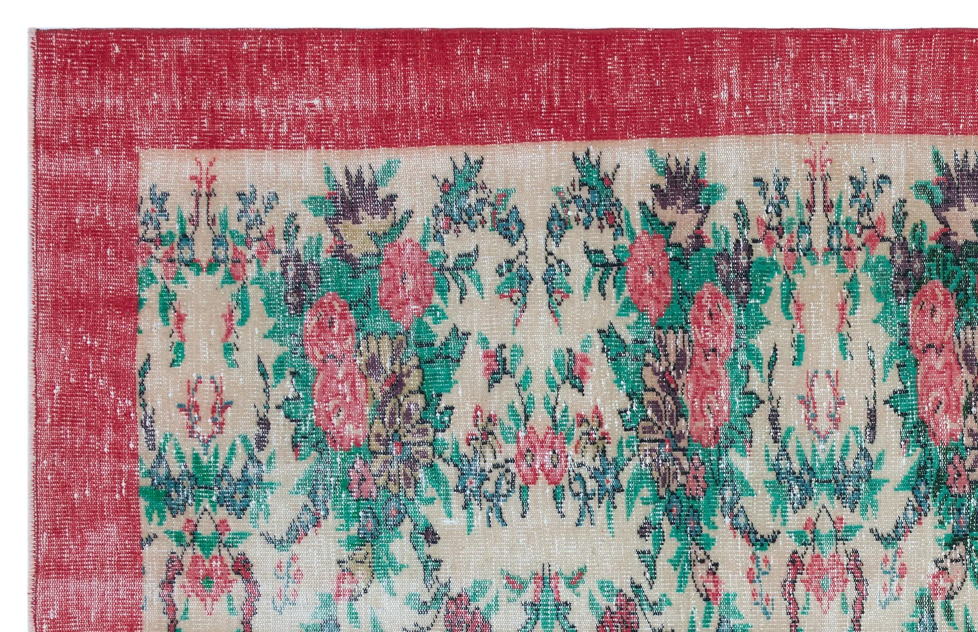 Retro Design Floral Over Dyed Vintage Rug 5'9'' x 9'1'' ft 176 x 277 cm