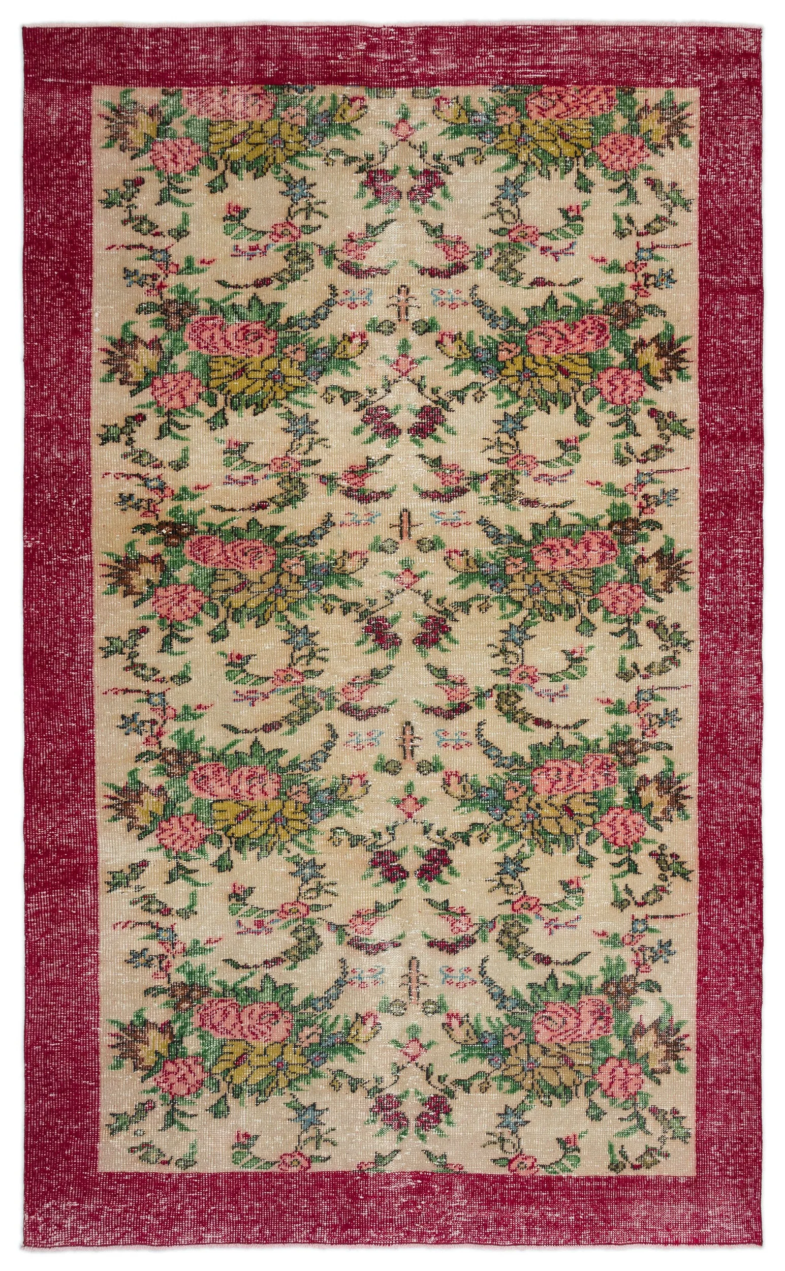 Retro Design Floral Over Dyed Vintage Rug 6'0'' x 9'8'' ft 184 x 294 cm