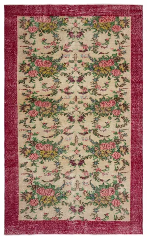 Retro Design Floral Over Dyed Vintage Rug 6'0'' x 9'8'' ft 184 x 294 cm