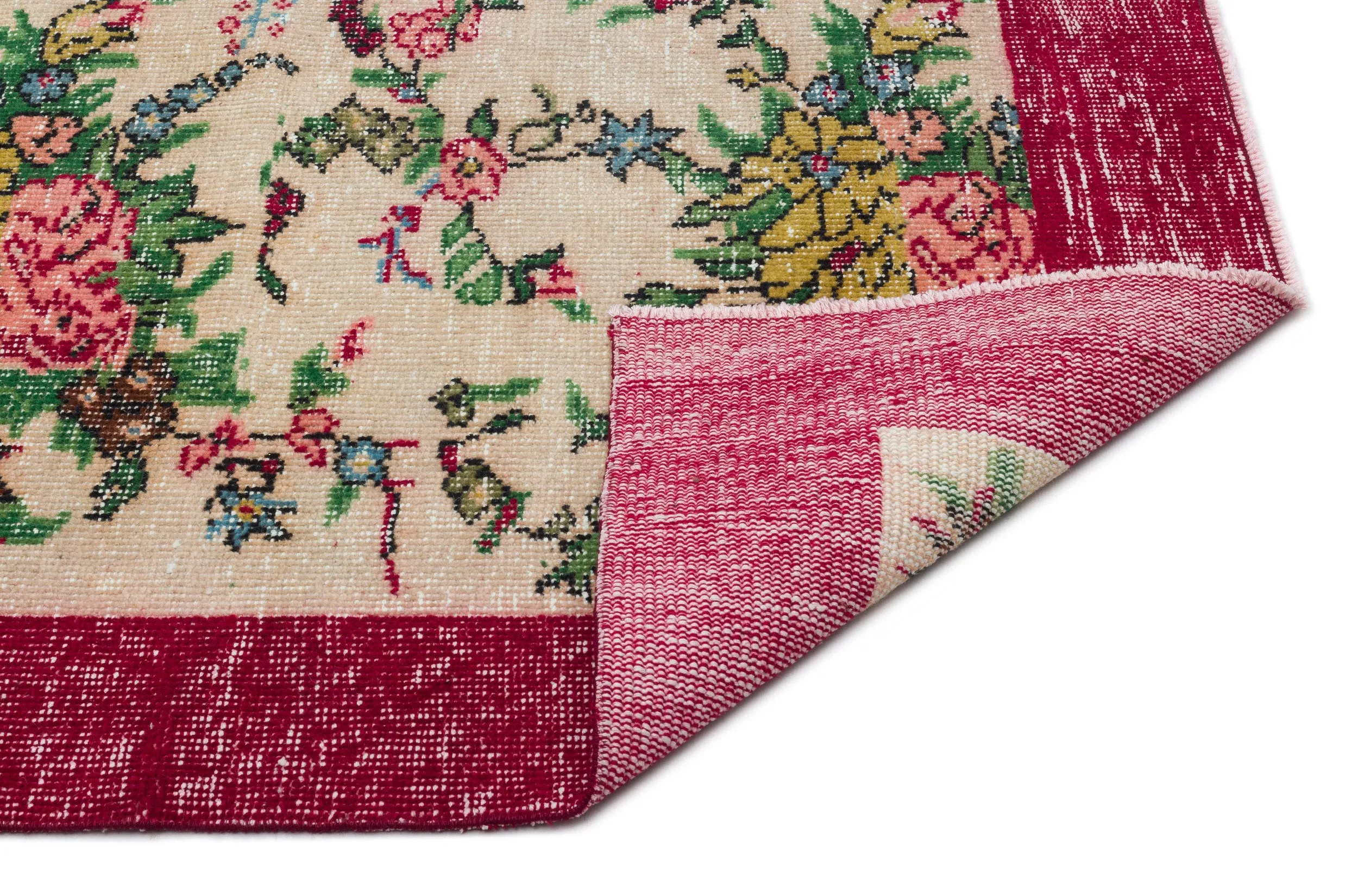 Retro Design Floral Over Dyed Vintage Rug 6'0'' x 9'8'' ft 184 x 294 cm
