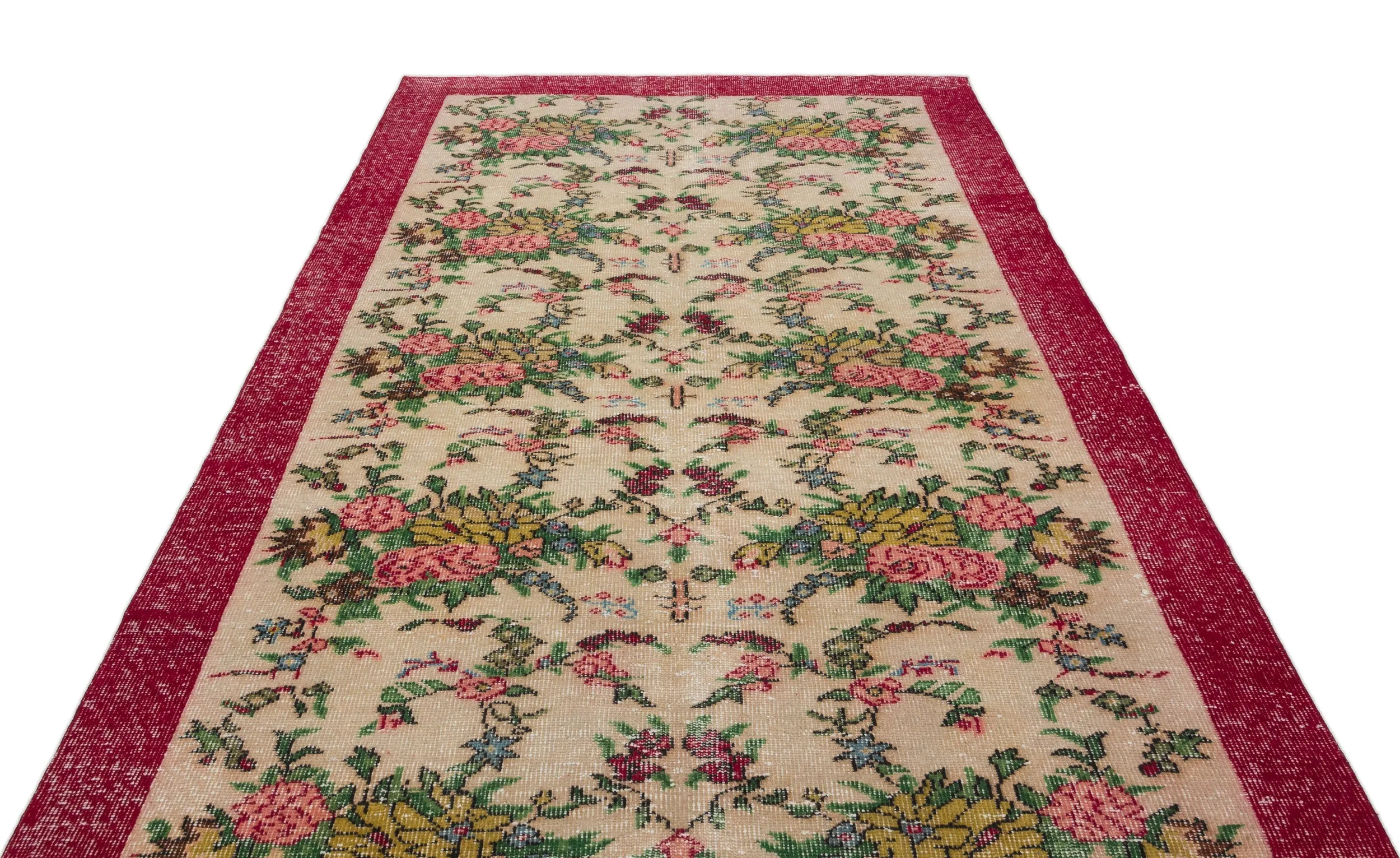Retro Design Floral Over Dyed Vintage Rug 6'0'' x 9'8'' ft 184 x 294 cm