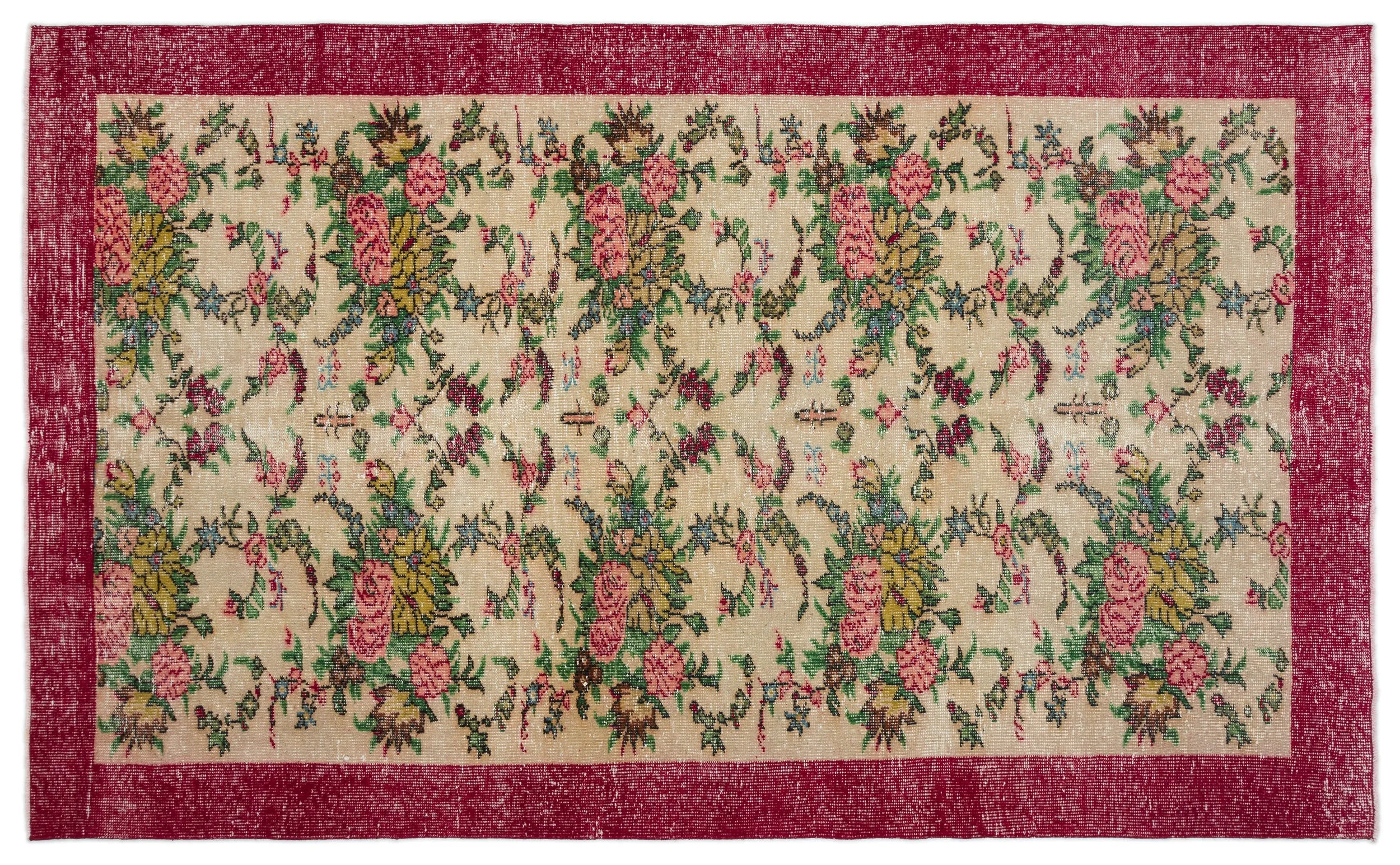 Retro Design Floral Over Dyed Vintage Rug 6'0'' x 9'8'' ft 184 x 294 cm