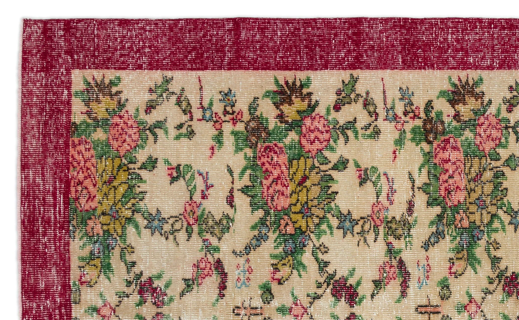 Retro Design Floral Over Dyed Vintage Rug 6'0'' x 9'8'' ft 184 x 294 cm