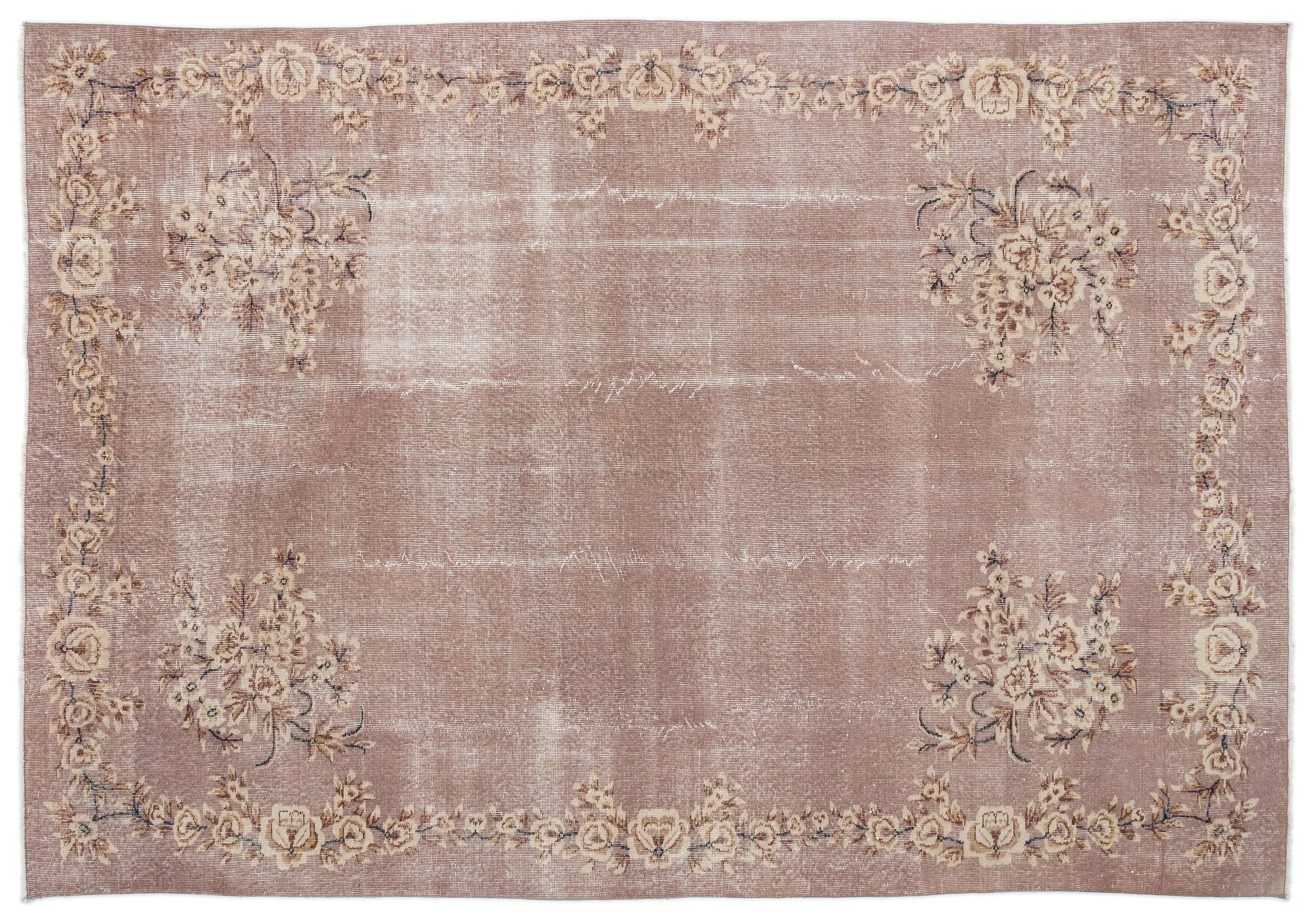 Retro Design Floral Over Dyed Vintage Rug 6'12'' x 10'4'' ft 213 x 314 cm