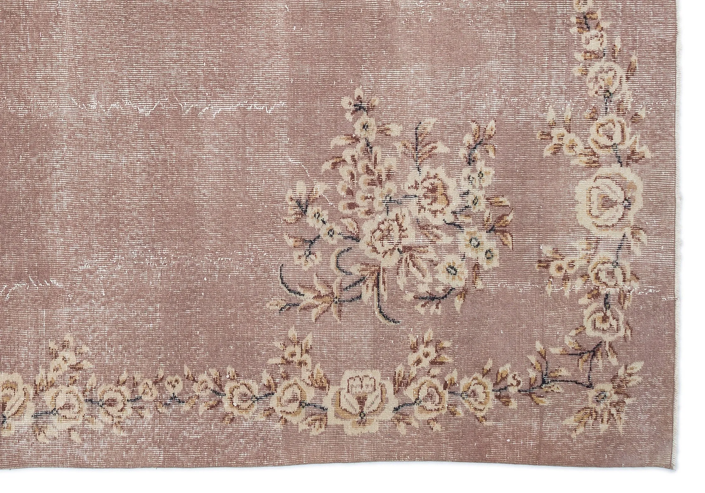 Retro Design Floral Over Dyed Vintage Rug 6'12'' x 10'4'' ft 213 x 314 cm