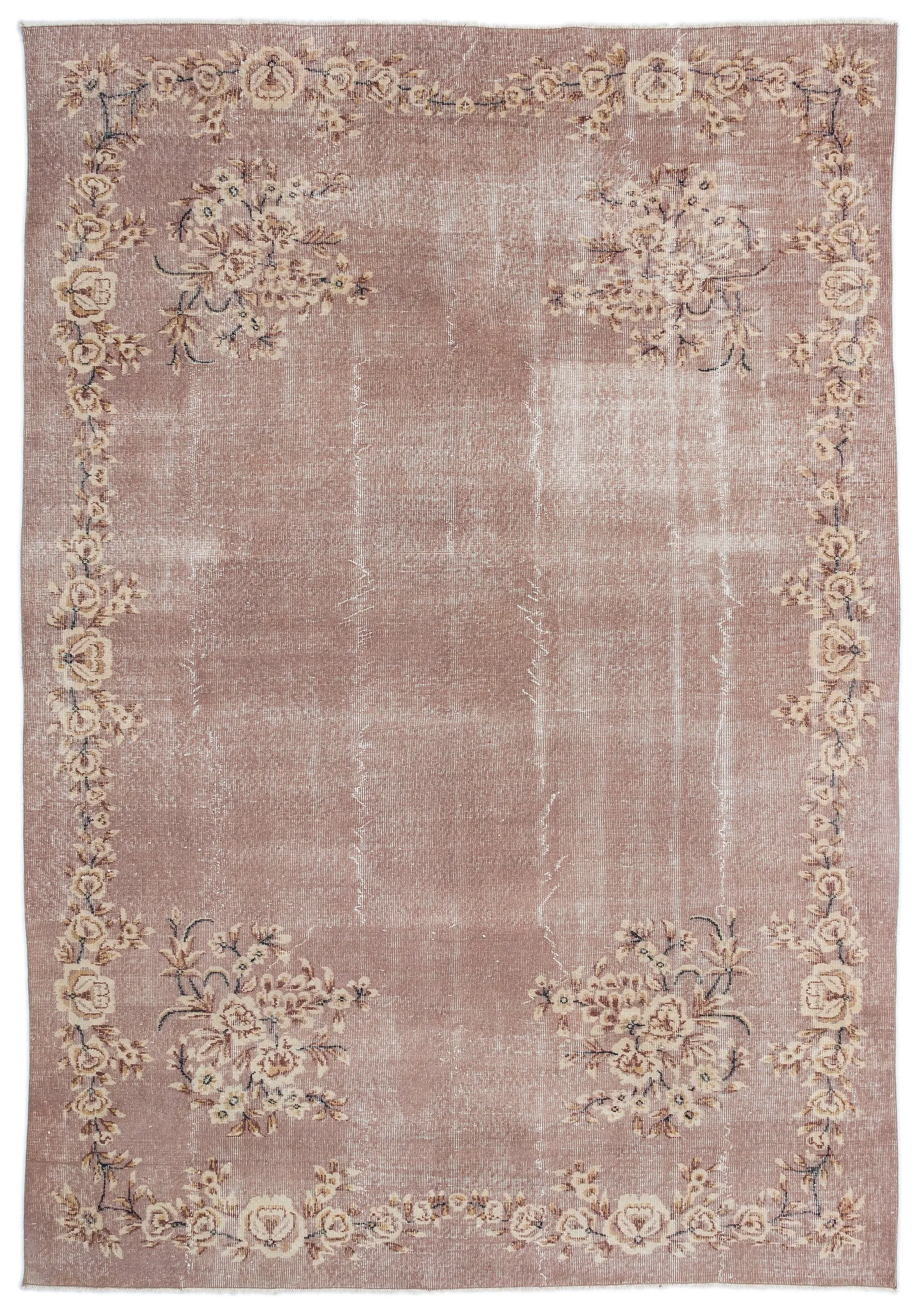 Retro Design Floral Over Dyed Vintage Rug 6'12'' x 10'4'' ft 213 x 314 cm