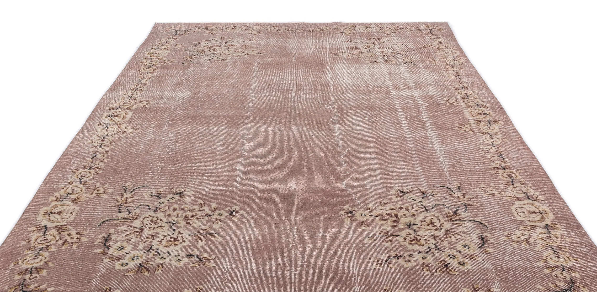 Retro Design Floral Over Dyed Vintage Rug 6'12'' x 10'4'' ft 213 x 314 cm