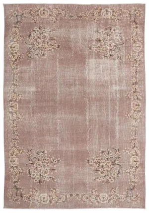 Retro Design Floral Over Dyed Vintage Rug 6'12'' x 10'4'' ft 213 x 314 cm
