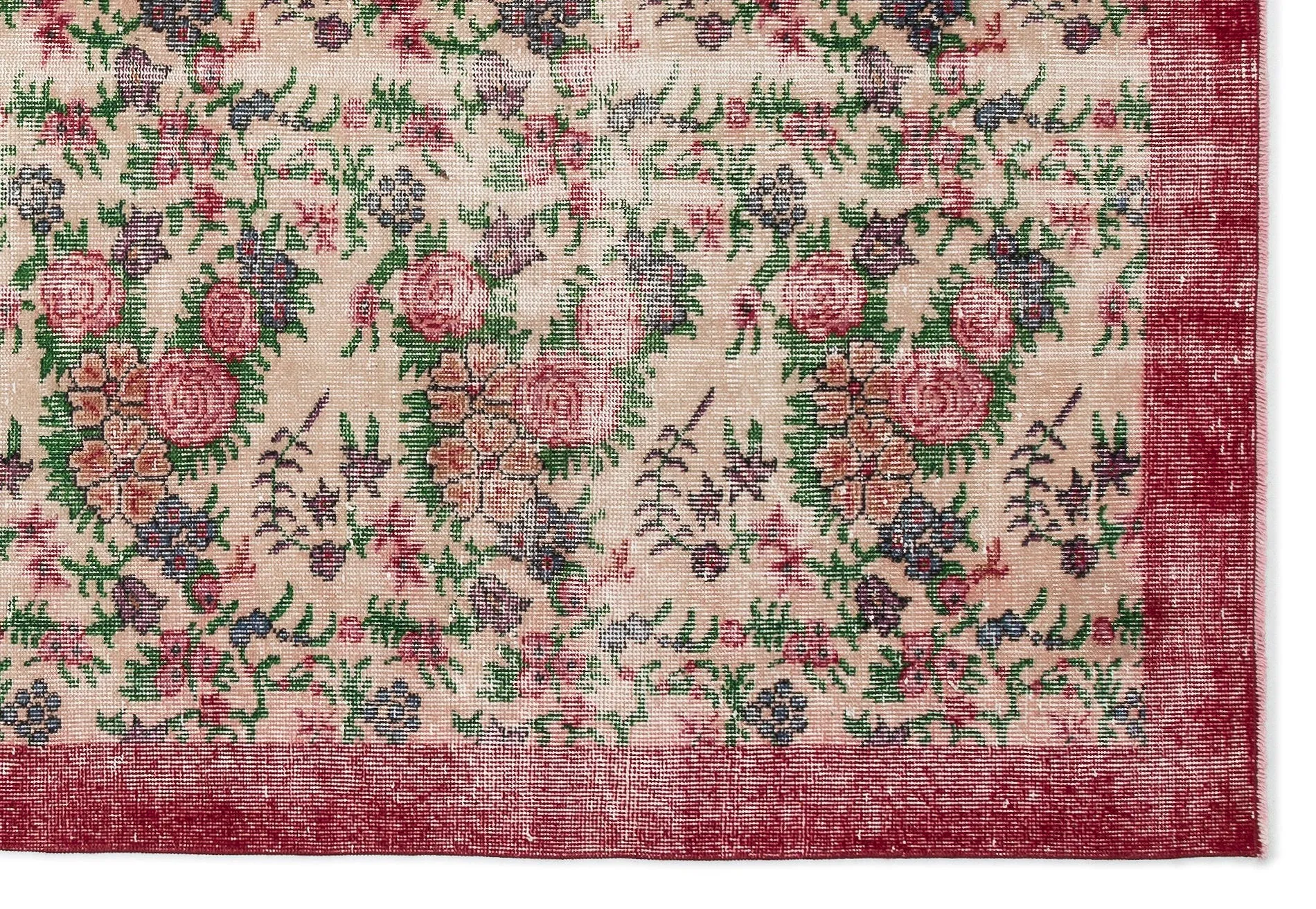 Retro Design Floral Over Dyed Vintage Rug 6'2'' x 9'2'' ft 188 x 280 cm