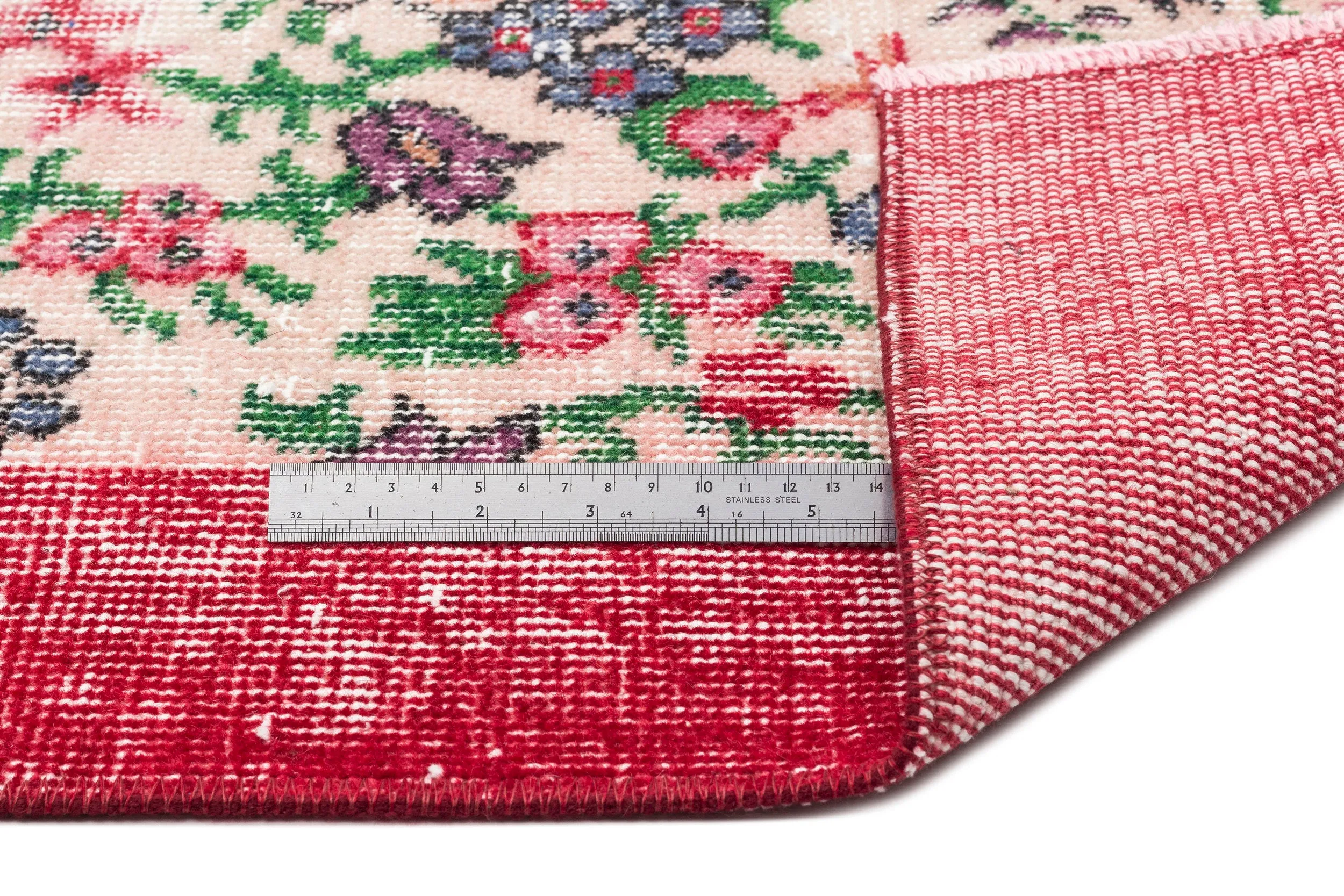 Retro Design Floral Over Dyed Vintage Rug 6'2'' x 9'2'' ft 188 x 280 cm