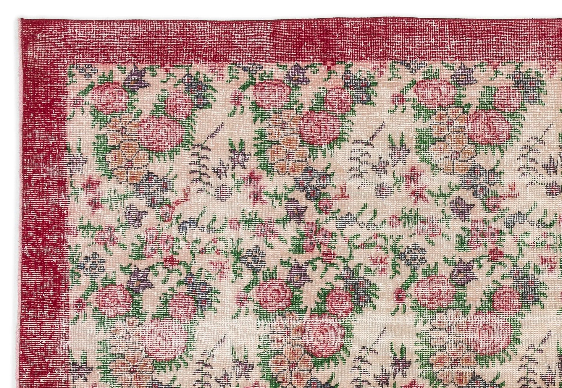 Retro Design Floral Over Dyed Vintage Rug 6'2'' x 9'2'' ft 188 x 280 cm