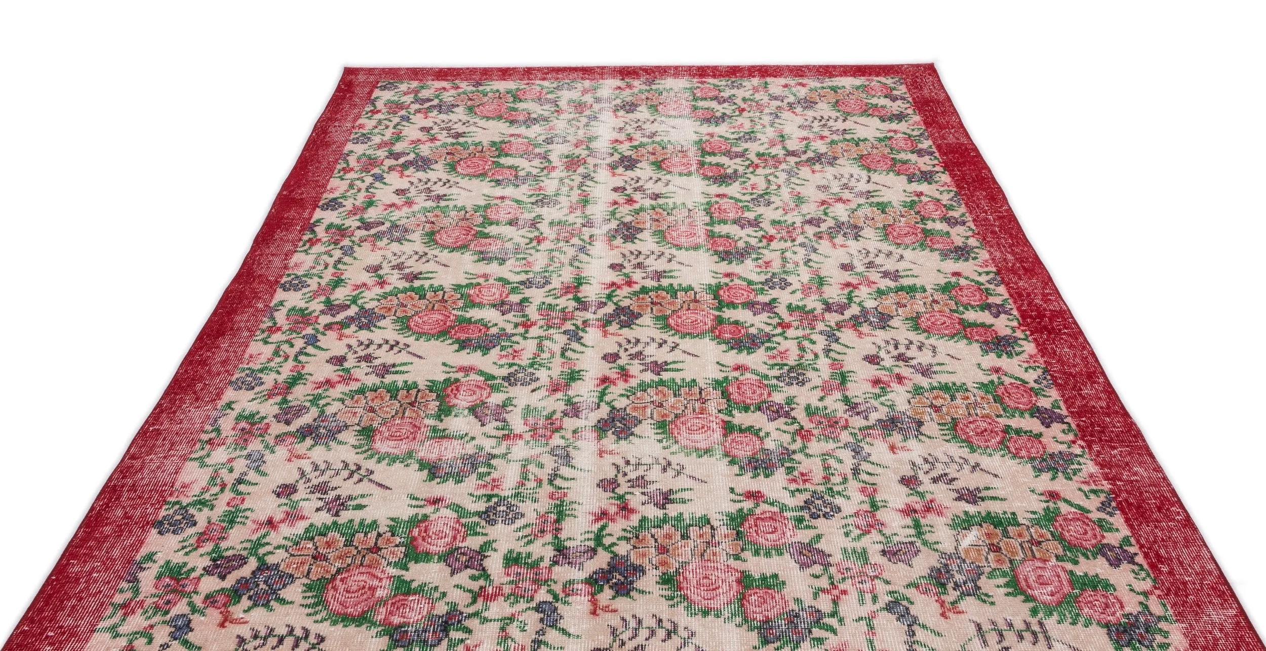 Retro Design Floral Over Dyed Vintage Rug 6'2'' x 9'2'' ft 188 x 280 cm
