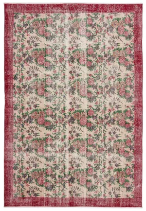 Retro Design Floral Over Dyed Vintage Rug 6'2'' x 9'2'' ft 188 x 280 cm