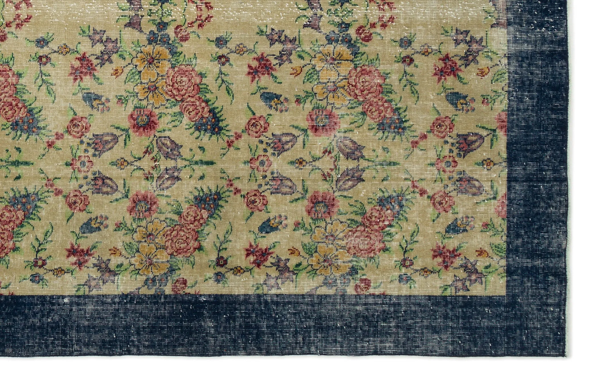 Retro Design Floral Over Dyed Vintage Rug 6'2'' x 9'9'' ft 188 x 297 cm