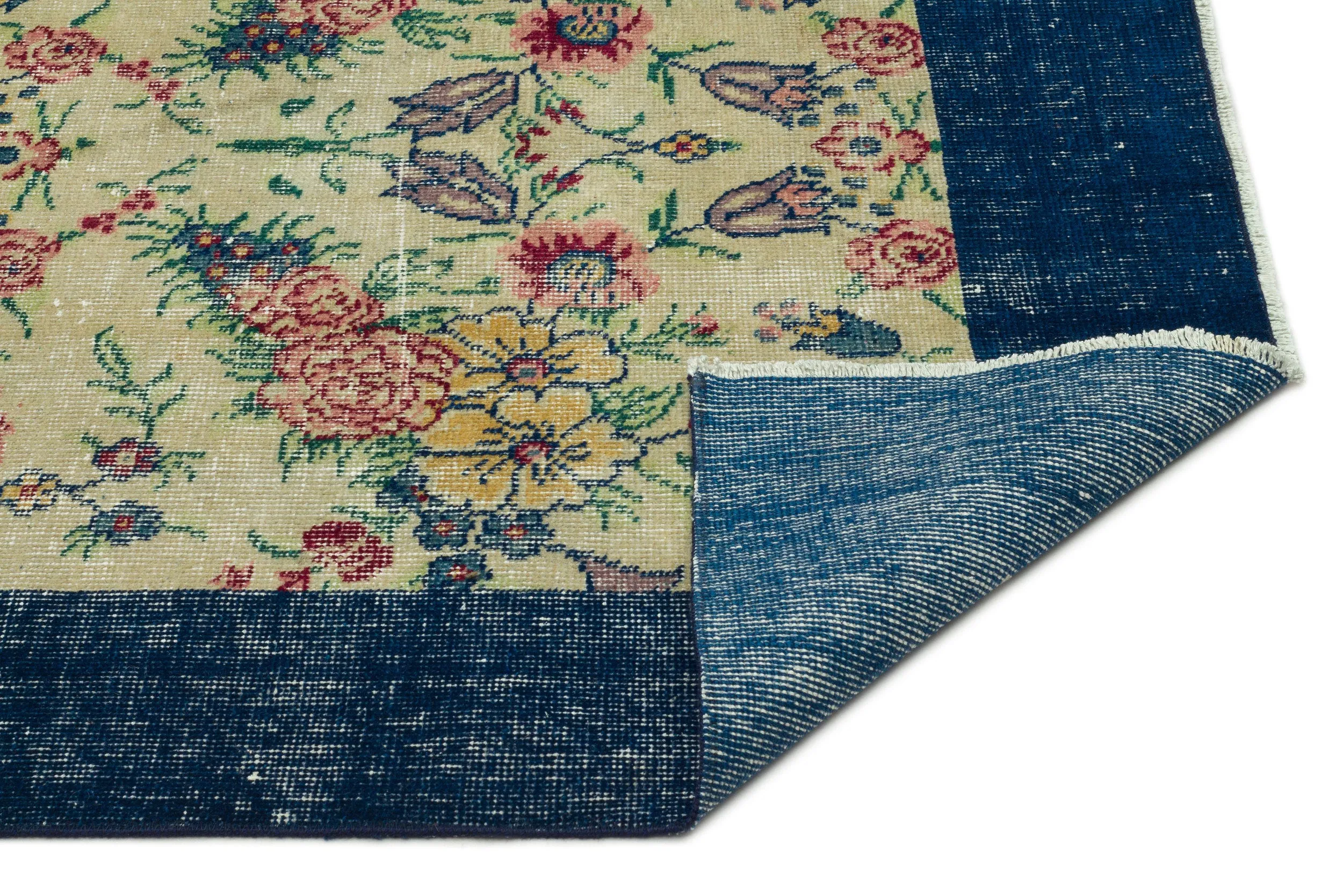Retro Design Floral Over Dyed Vintage Rug 6'2'' x 9'9'' ft 188 x 297 cm