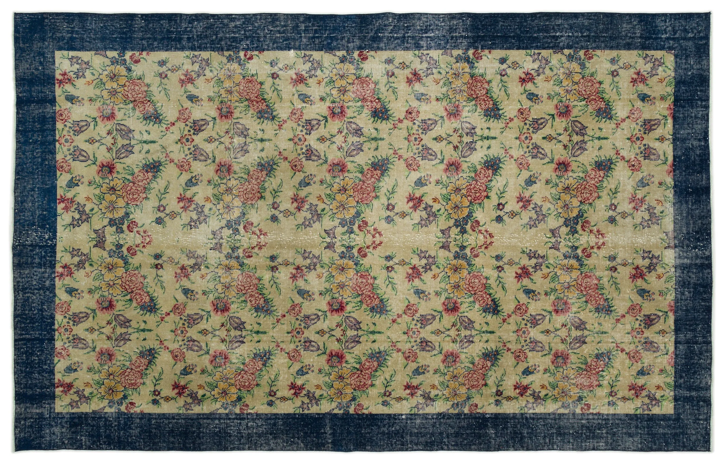 Retro Design Floral Over Dyed Vintage Rug 6'2'' x 9'9'' ft 188 x 297 cm