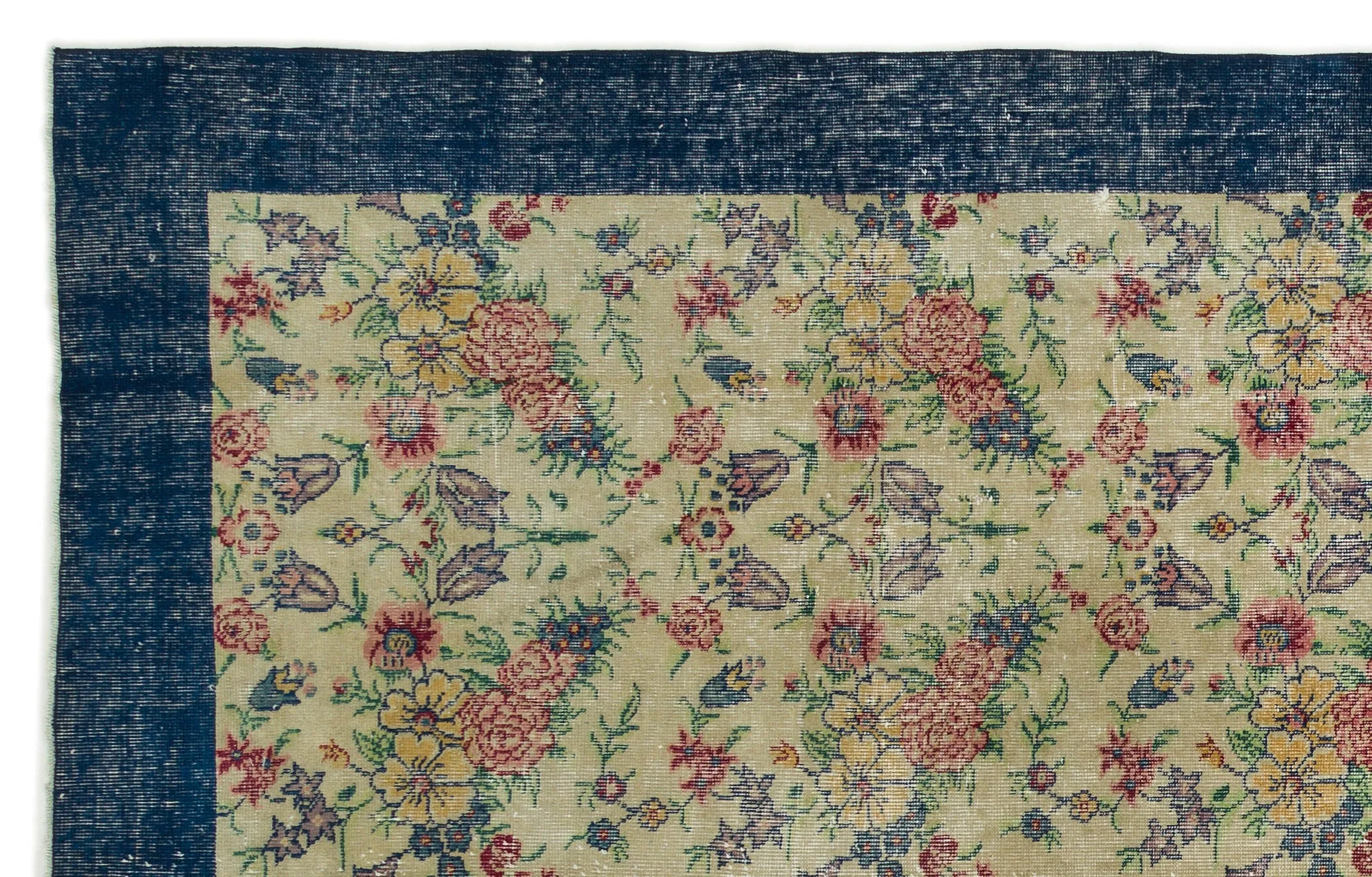 Retro Design Floral Over Dyed Vintage Rug 6'2'' x 9'9'' ft 188 x 297 cm