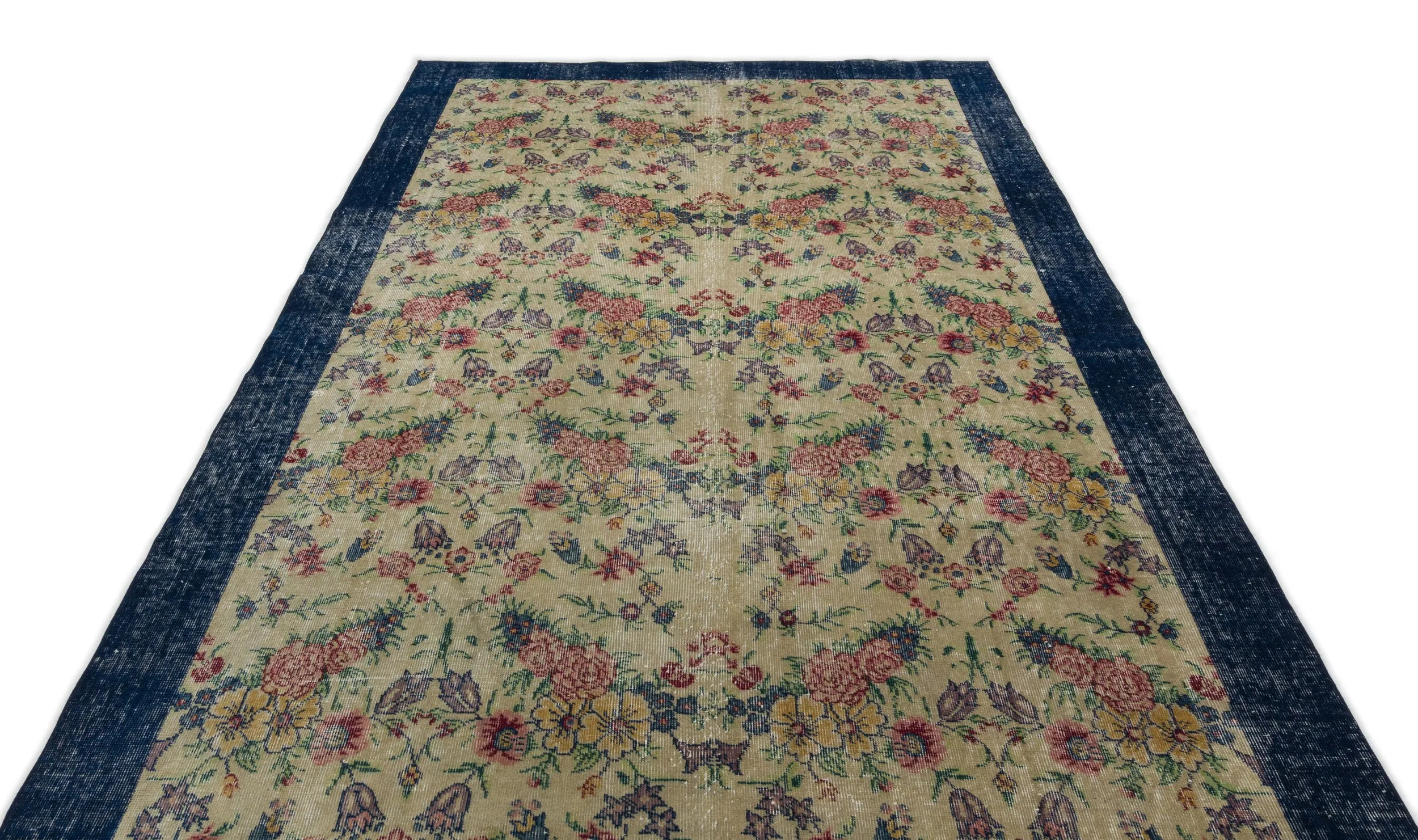 Retro Design Floral Over Dyed Vintage Rug 6'2'' x 9'9'' ft 188 x 297 cm