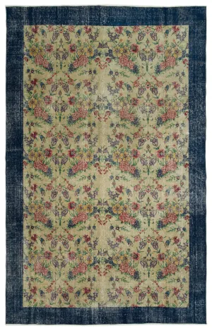 Retro Design Floral Over Dyed Vintage Rug 6'2'' x 9'9'' ft 188 x 297 cm