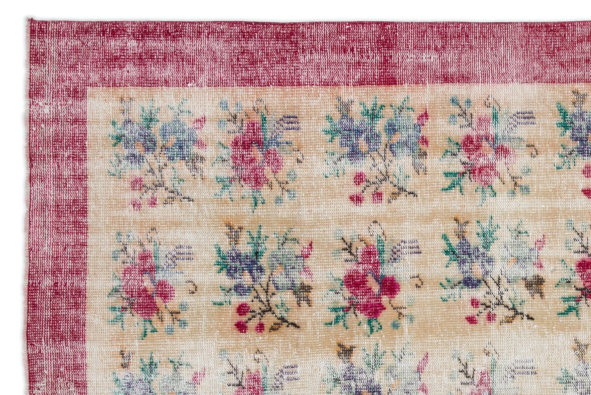 Retro Design Floral Over Dyed Vintage Rug 6'4'' x 9'4'' ft 192 x 284 cm