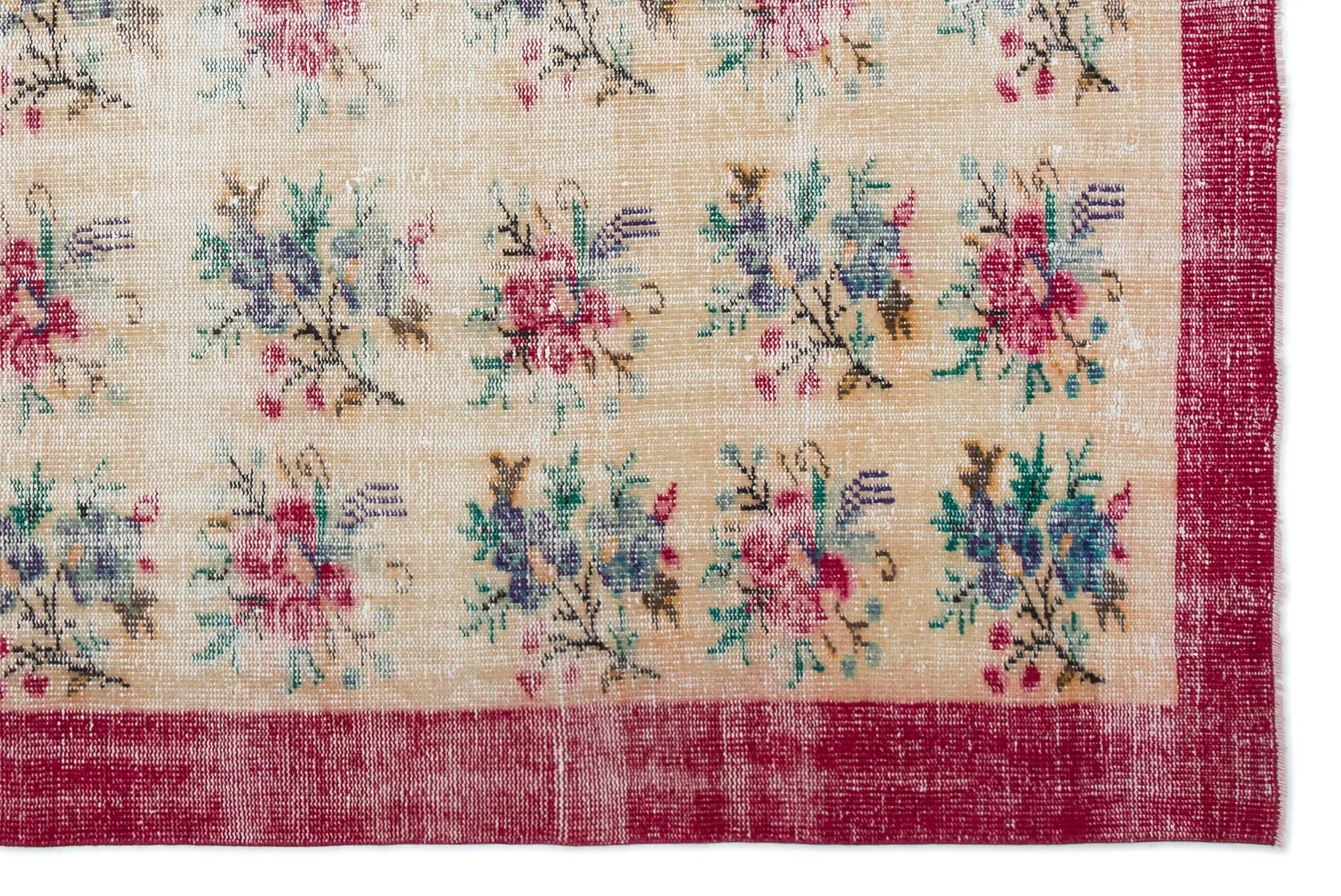 Retro Design Floral Over Dyed Vintage Rug 6'4'' x 9'4'' ft 192 x 284 cm