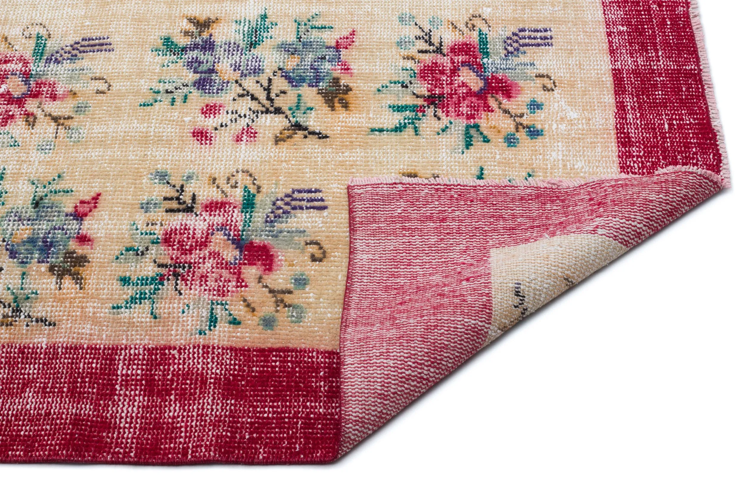 Retro Design Floral Over Dyed Vintage Rug 6'4'' x 9'4'' ft 192 x 284 cm