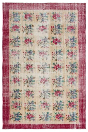 Retro Design Floral Over Dyed Vintage Rug 6'4'' x 9'4'' ft 192 x 284 cm