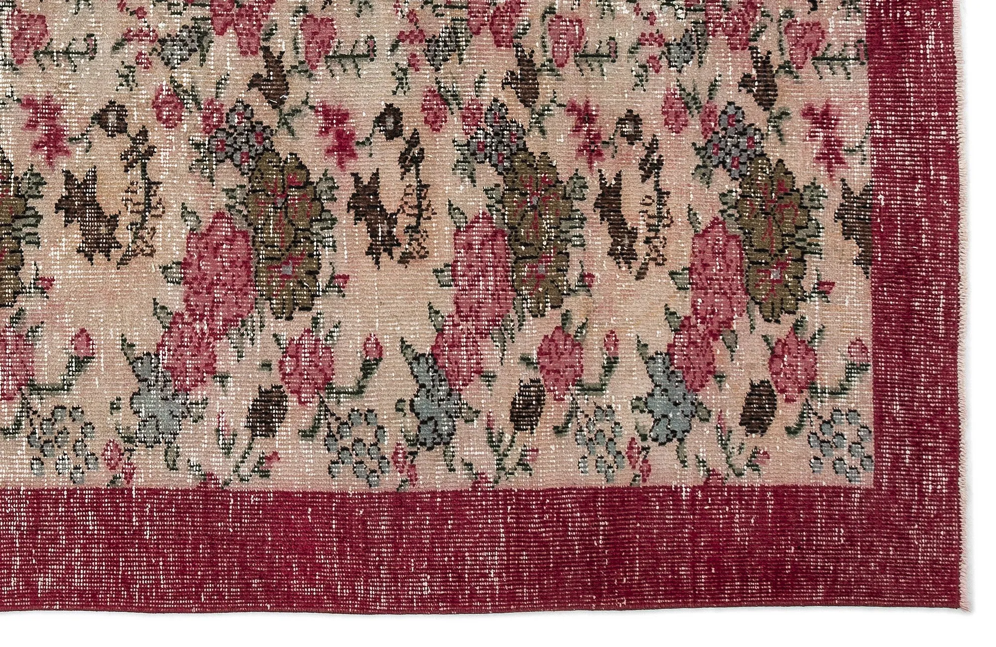 Retro Design Floral Over Dyed Vintage Rug 6'5'' x 9'8'' ft 195 x 294 cm