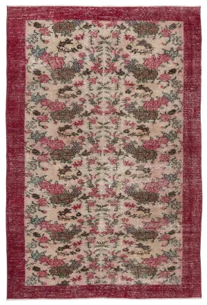 Retro Design Floral Over Dyed Vintage Rug 6'5'' x 9'8'' ft 195 x 294 cm