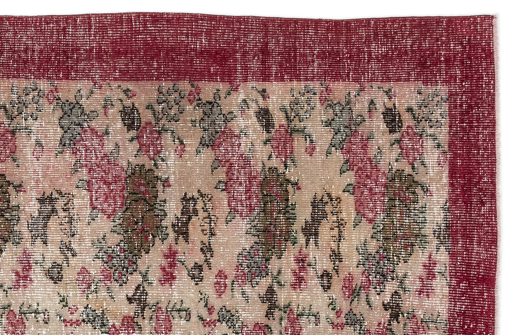 Retro Design Floral Over Dyed Vintage Rug 6'5'' x 9'8'' ft 195 x 294 cm