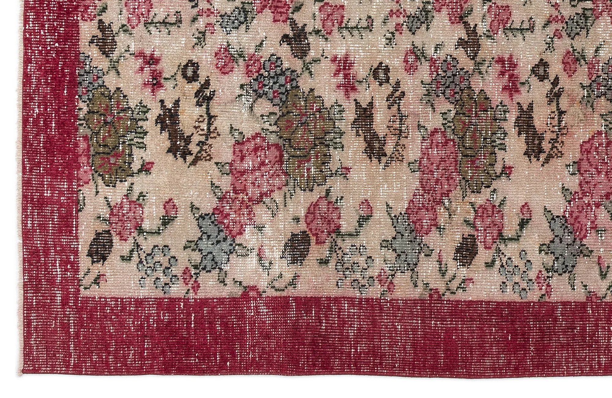 Retro Design Floral Over Dyed Vintage Rug 6'5'' x 9'8'' ft 195 x 294 cm