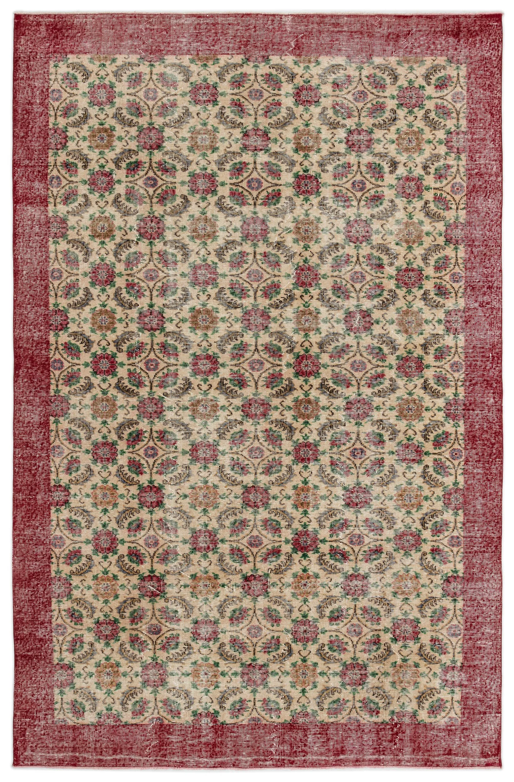 Retro Design Floral Over Dyed Vintage Rug 6'9'' x 10'1'' ft 206 x 308 cm