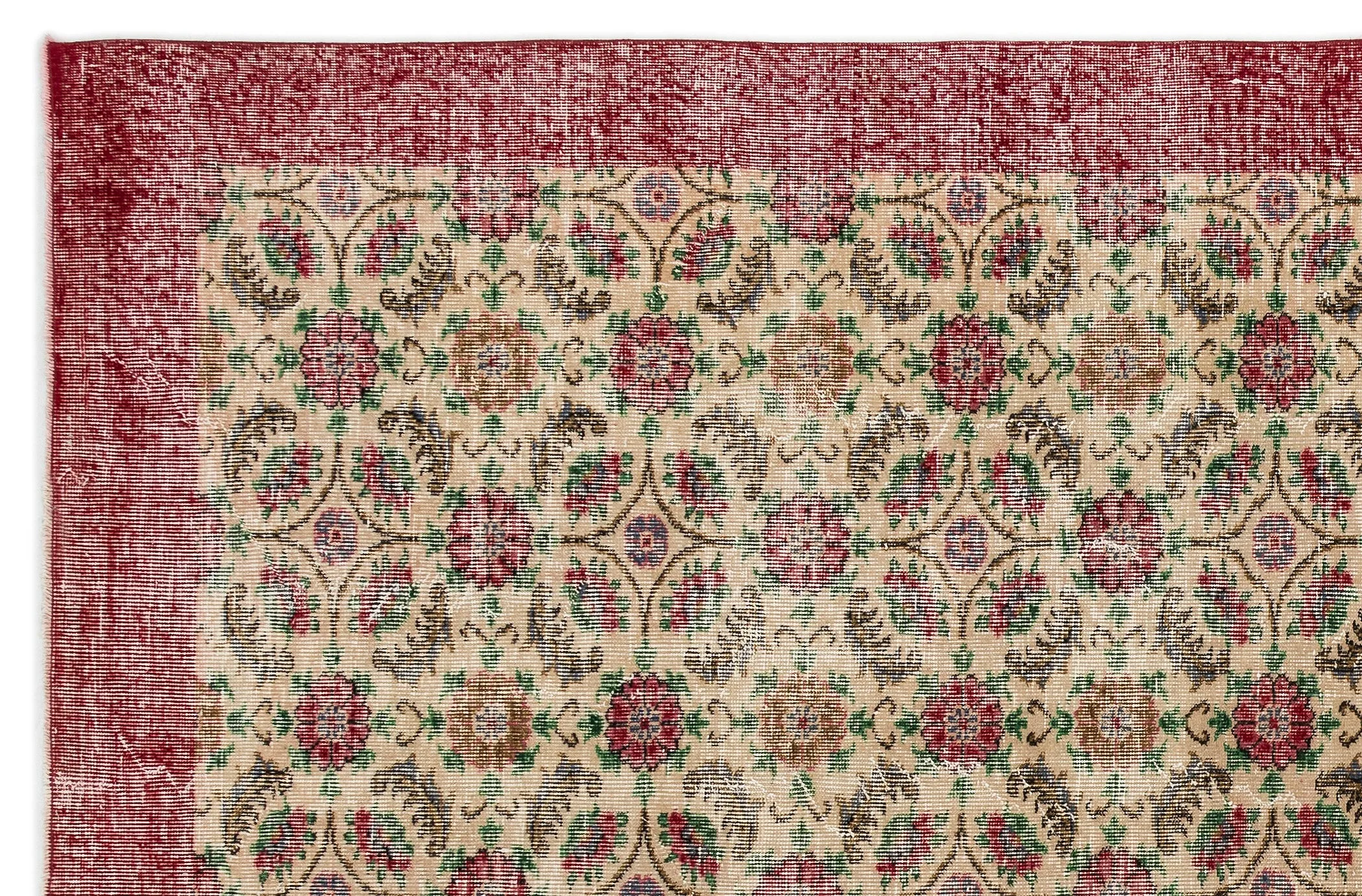Retro Design Floral Over Dyed Vintage Rug 6'9'' x 10'1'' ft 206 x 308 cm