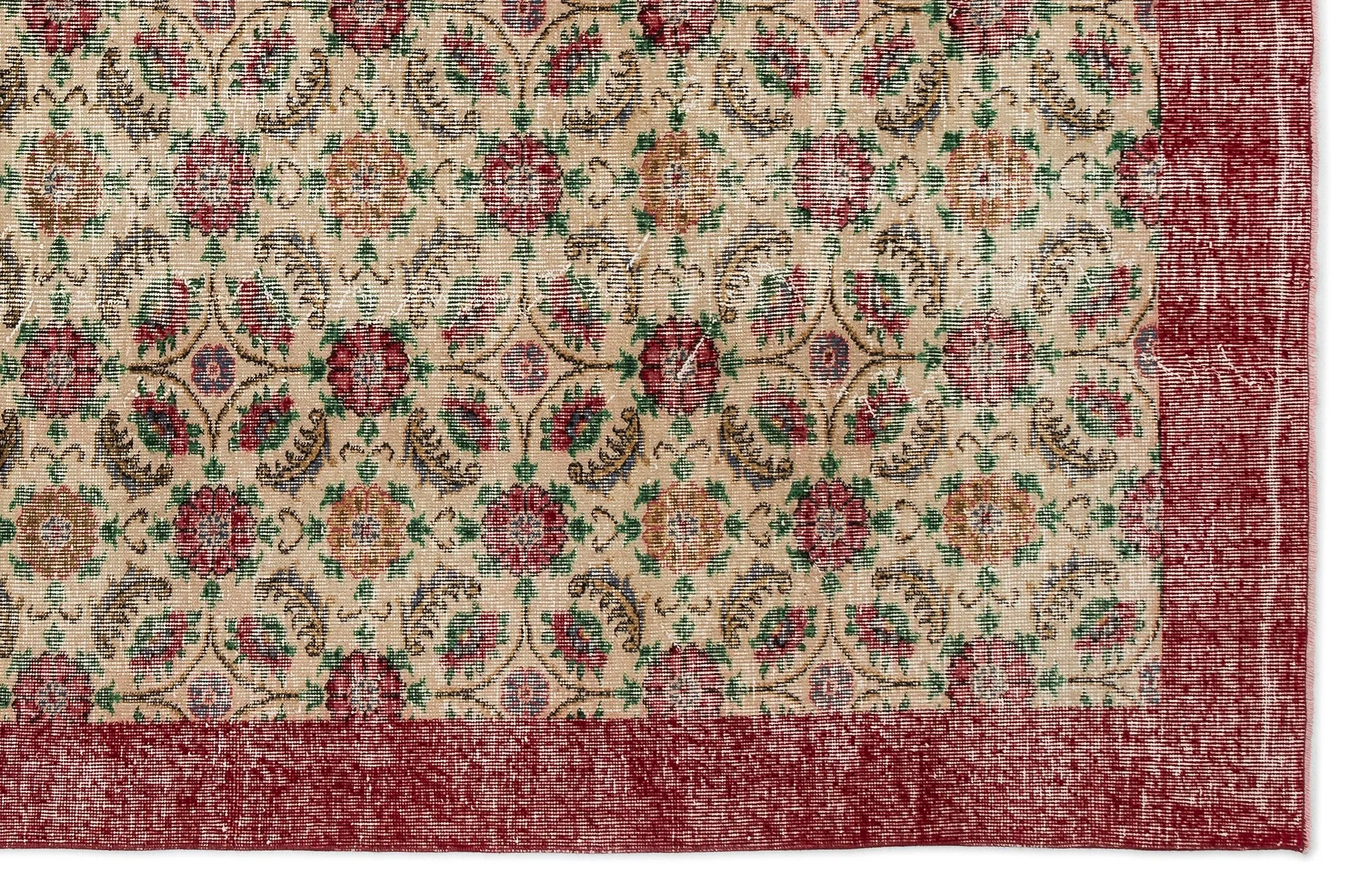 Retro Design Floral Over Dyed Vintage Rug 6'9'' x 10'1'' ft 206 x 308 cm