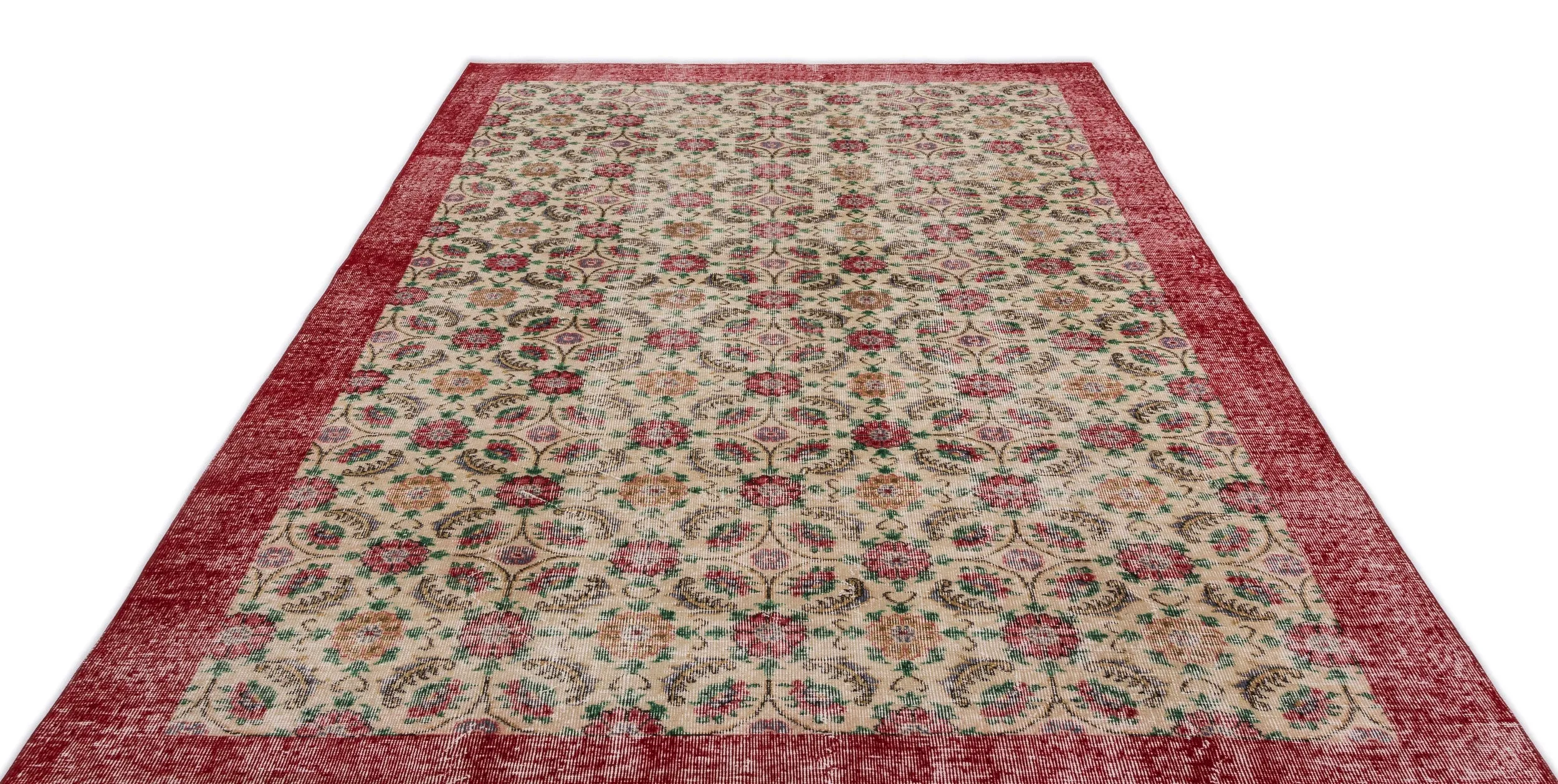 Retro Design Floral Over Dyed Vintage Rug 6'9'' x 10'1'' ft 206 x 308 cm