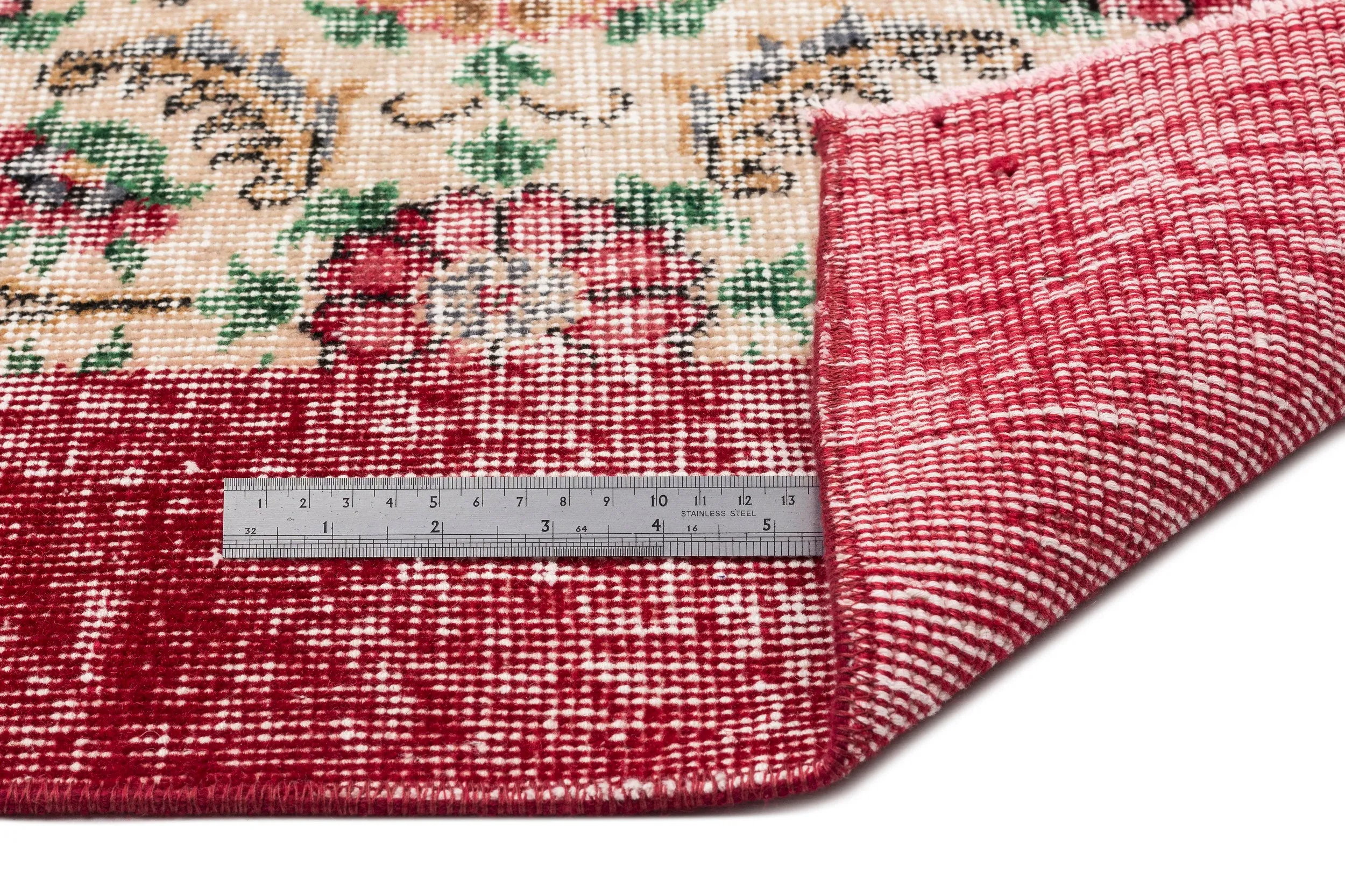 Retro Design Floral Over Dyed Vintage Rug 6'9'' x 10'1'' ft 206 x 308 cm